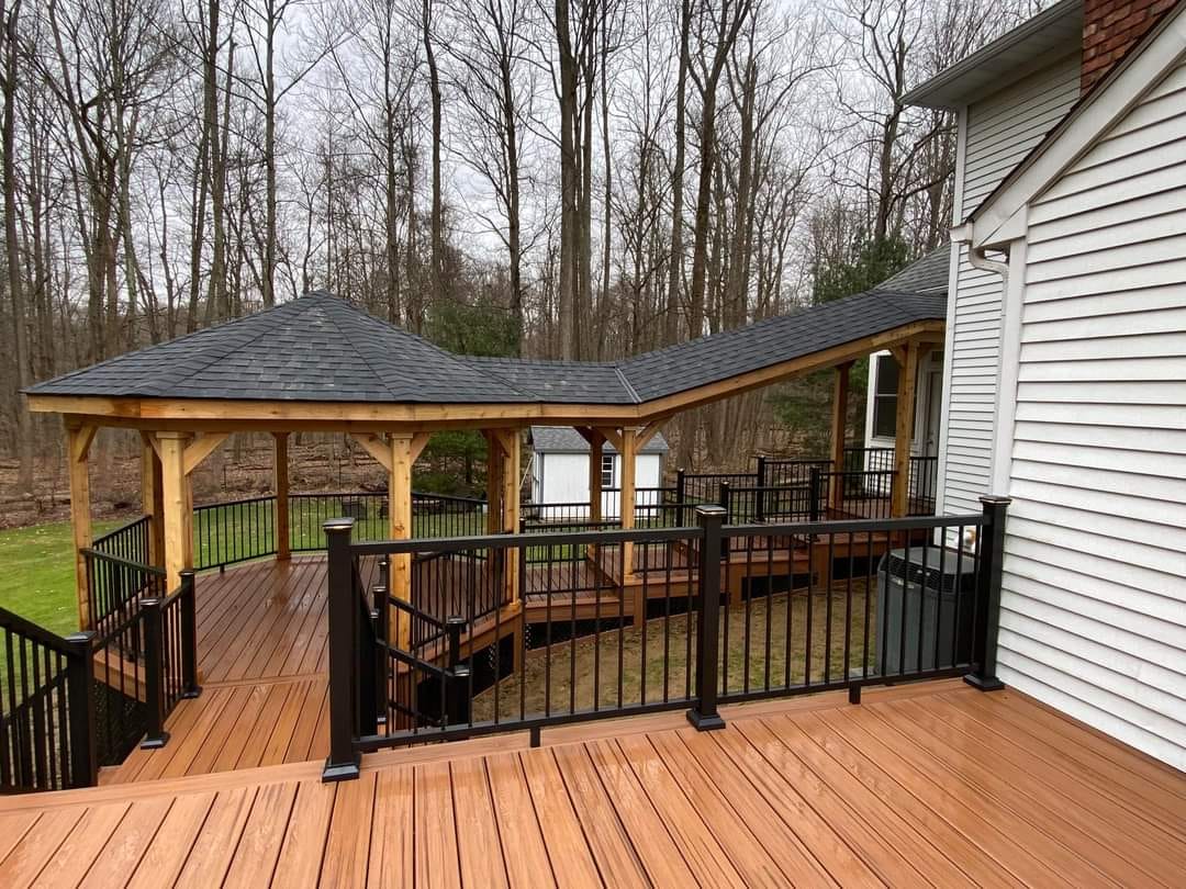 covered deck that is part of a multi-level deck