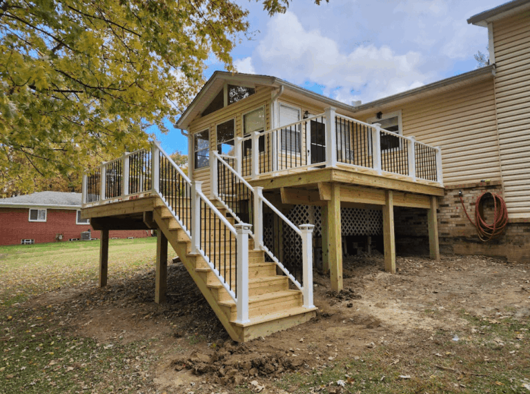 elevated deck with deck railing - Custom Deck and porch contractor in lake county ohio