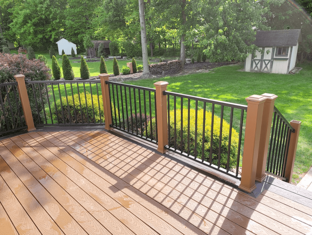 composite deck with railing and steps - Deck building company near me in lake county ohio