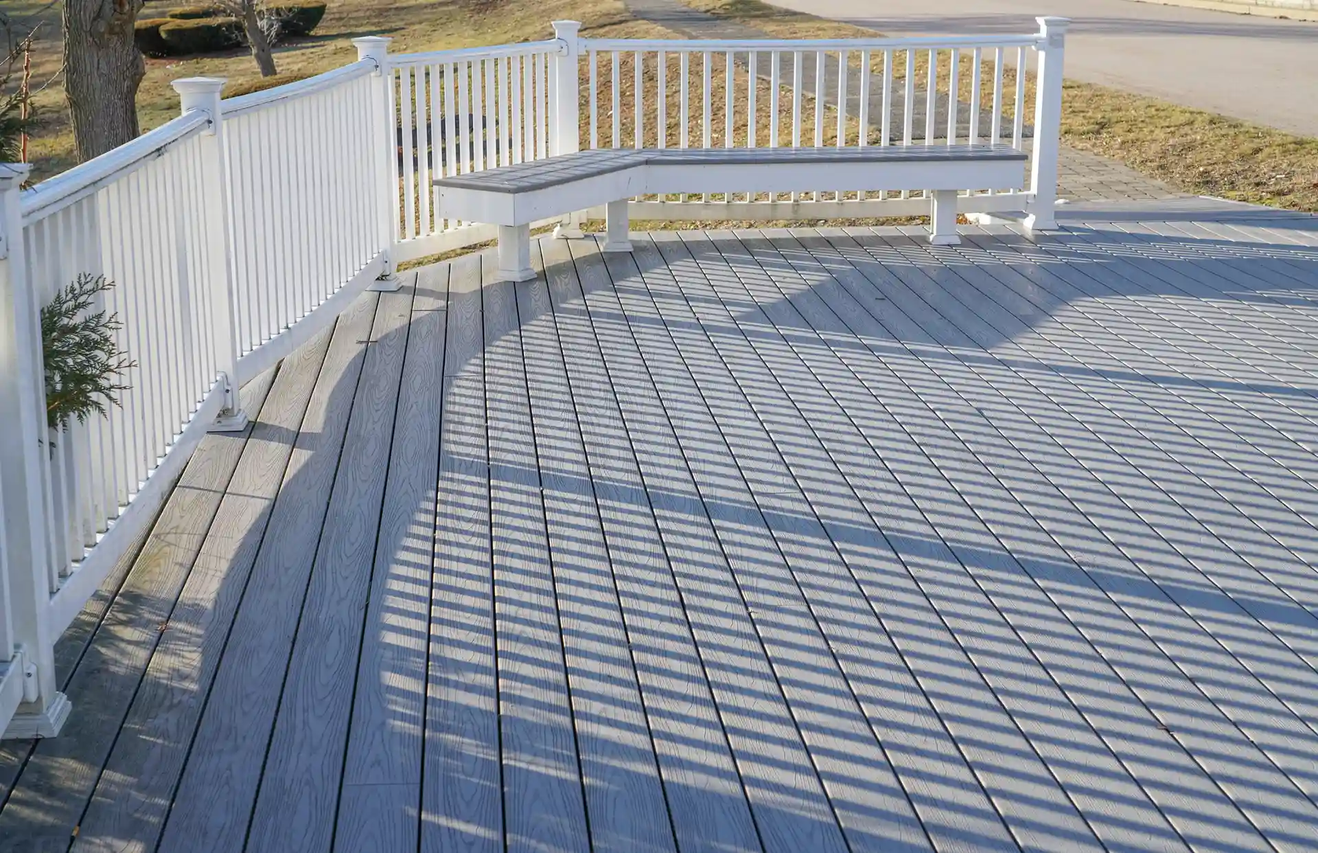 photo of a composite deck with built-in benches - Deck Benches & Deck Planter Boxes Contractors near me in Ohio